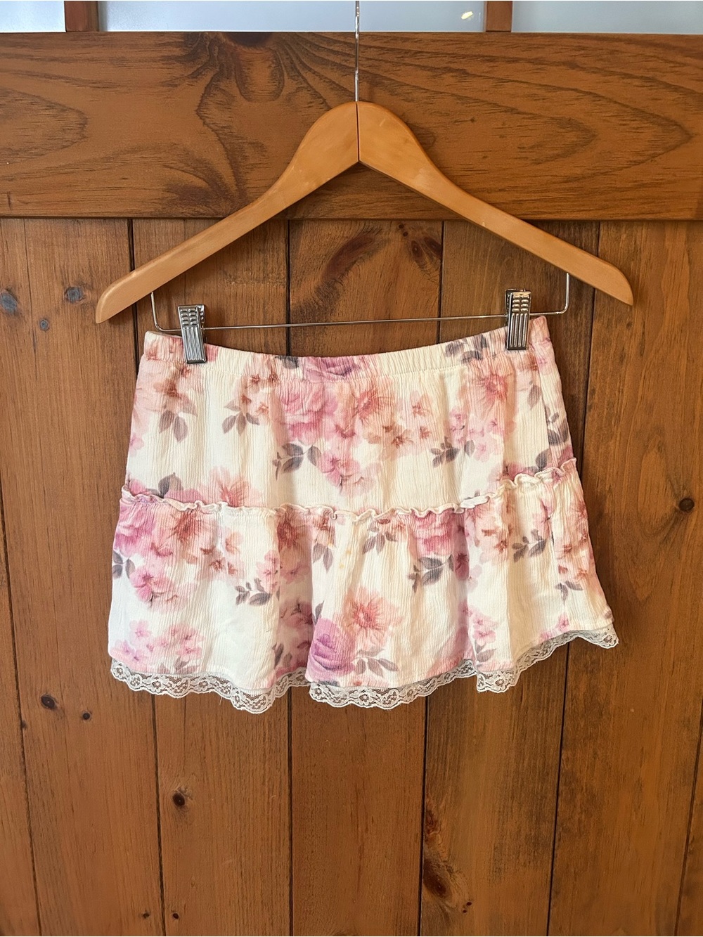 Garage Floral Mini Skirt in White and Pink